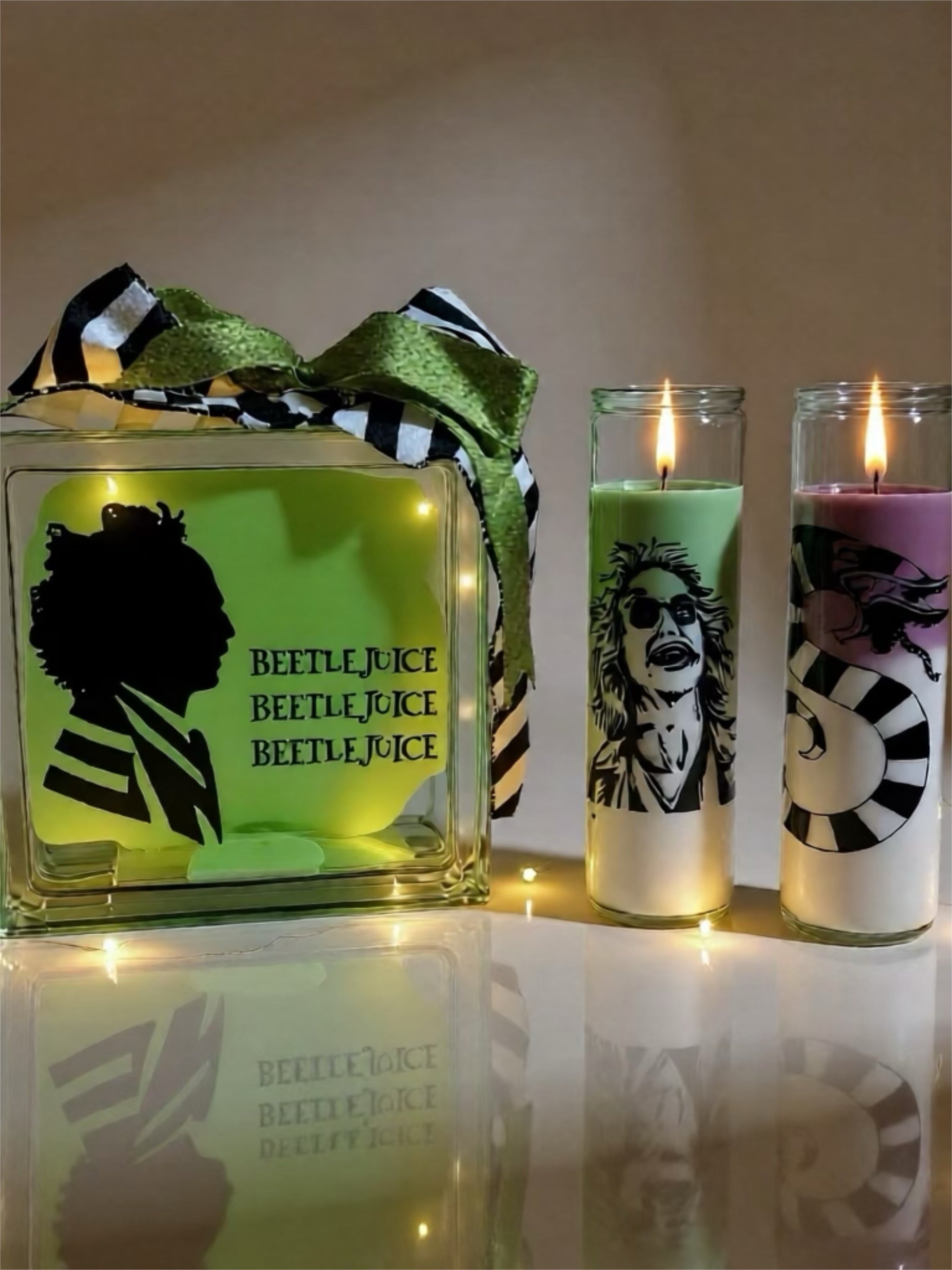 Beetlejuice Inspired candle